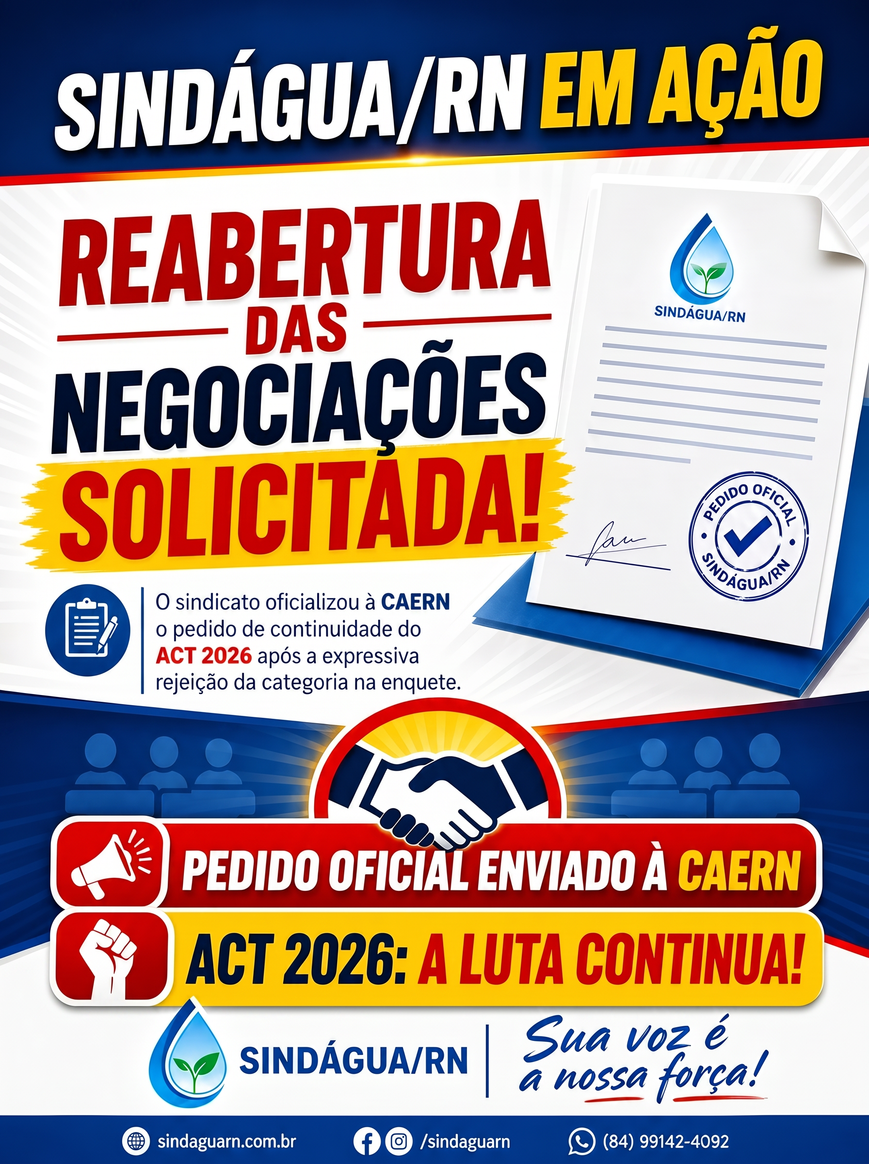 🚨 URGENTE: SINDÁGUA/RN SOLICITA REABERTURA DAS NEGOCIAÇÕES DO ACT 2026! 🚨