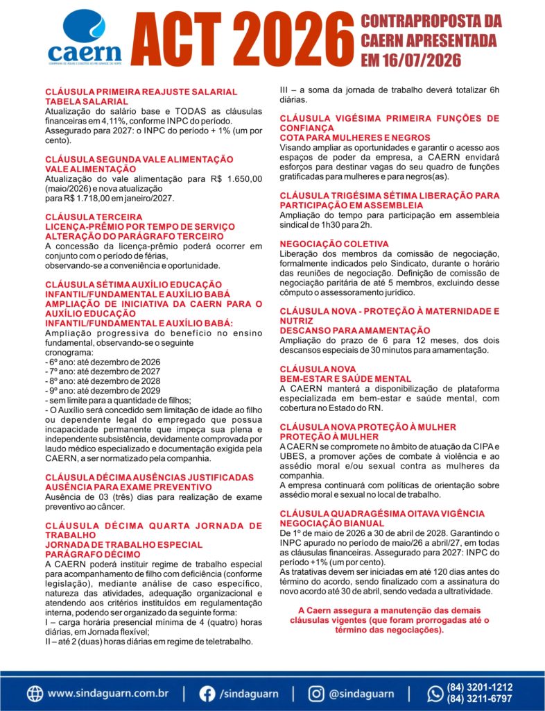 Contraproposta da CAERN em 17/07/2026