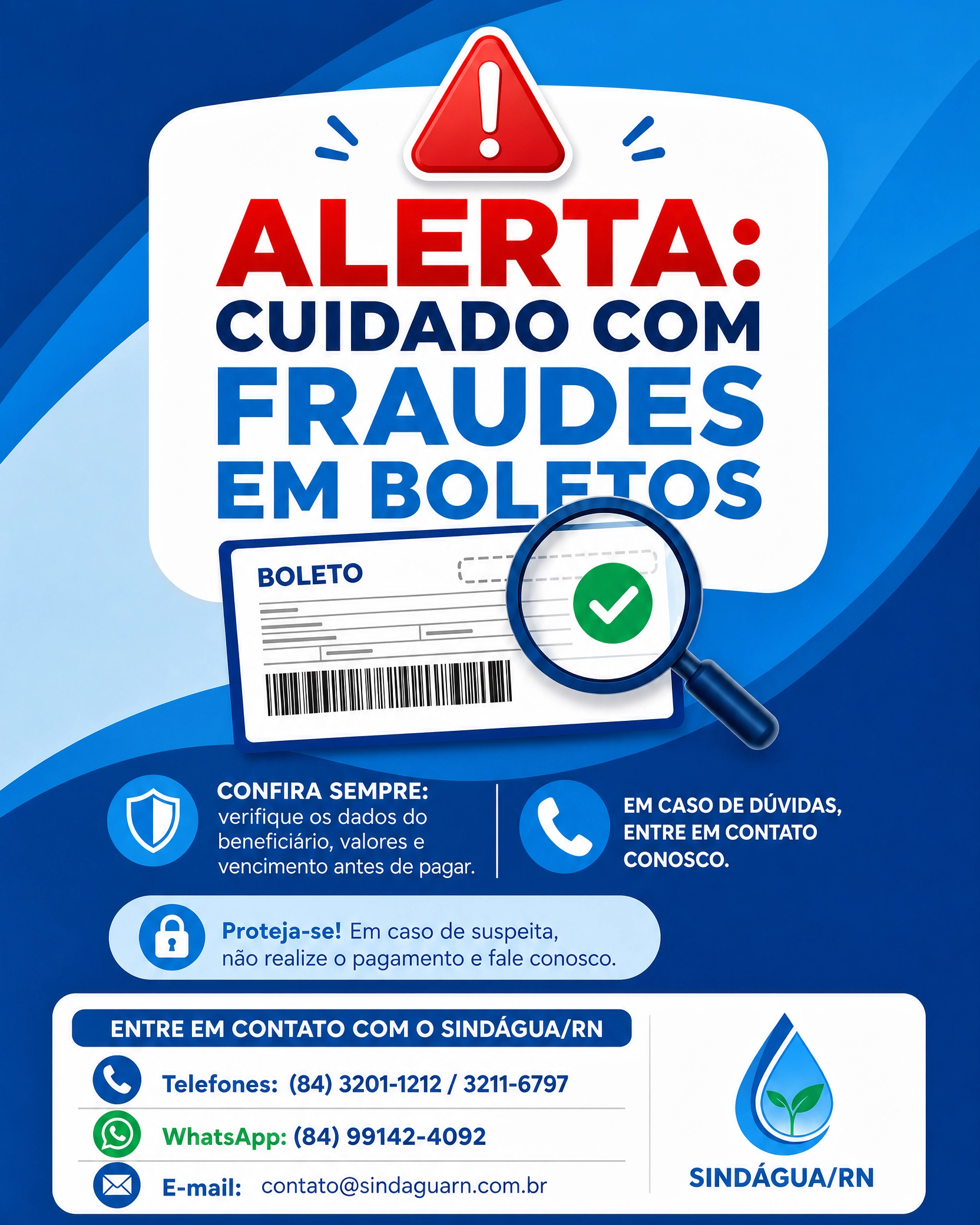 ALERTA IMPORTANTE: FIQUE ATENTO AOS BOLETOS DO SINDÁGUA/RN!