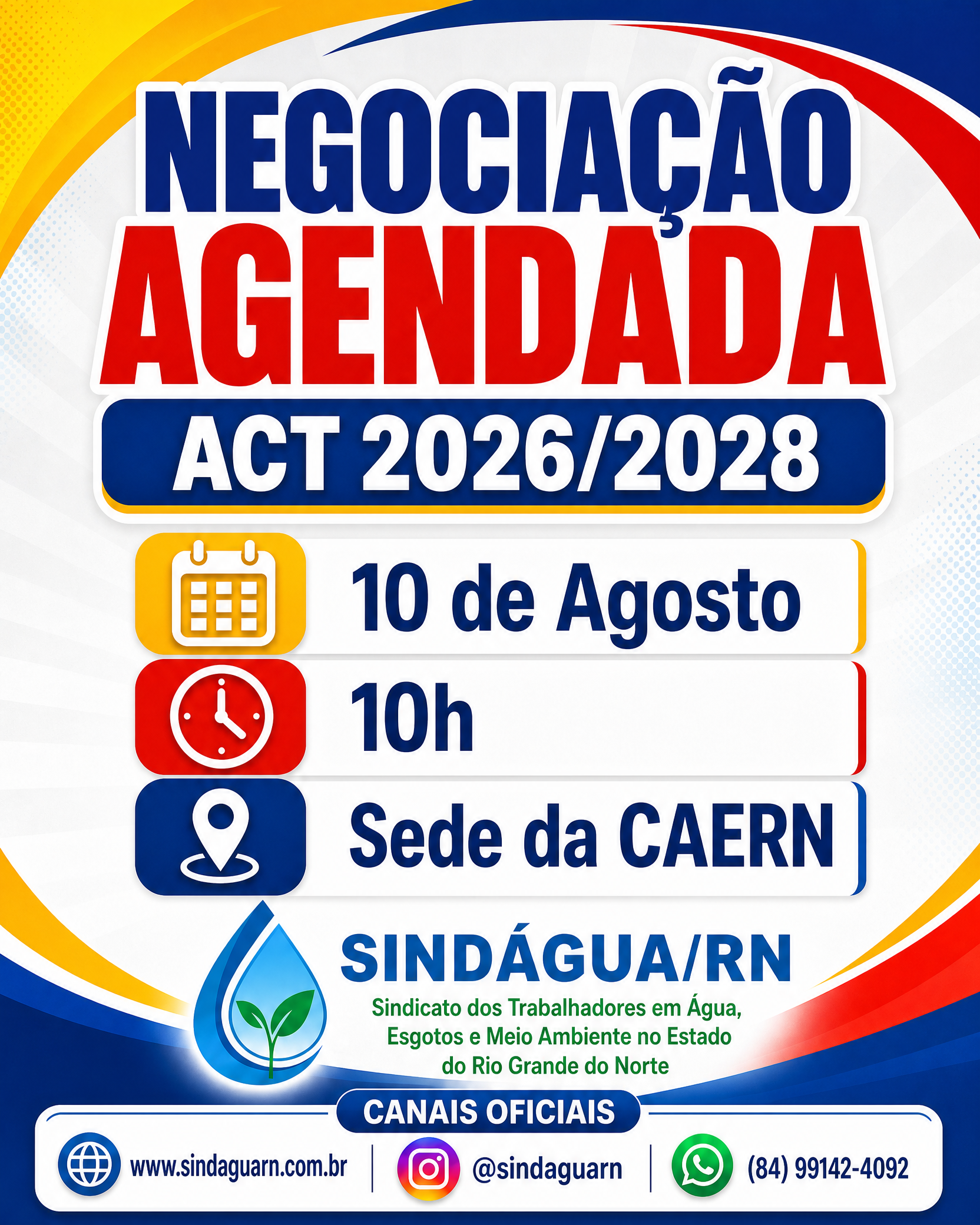 📢 ATENÇÃO, TRABALHADORES DO SINDÁGUA/RN! 📢