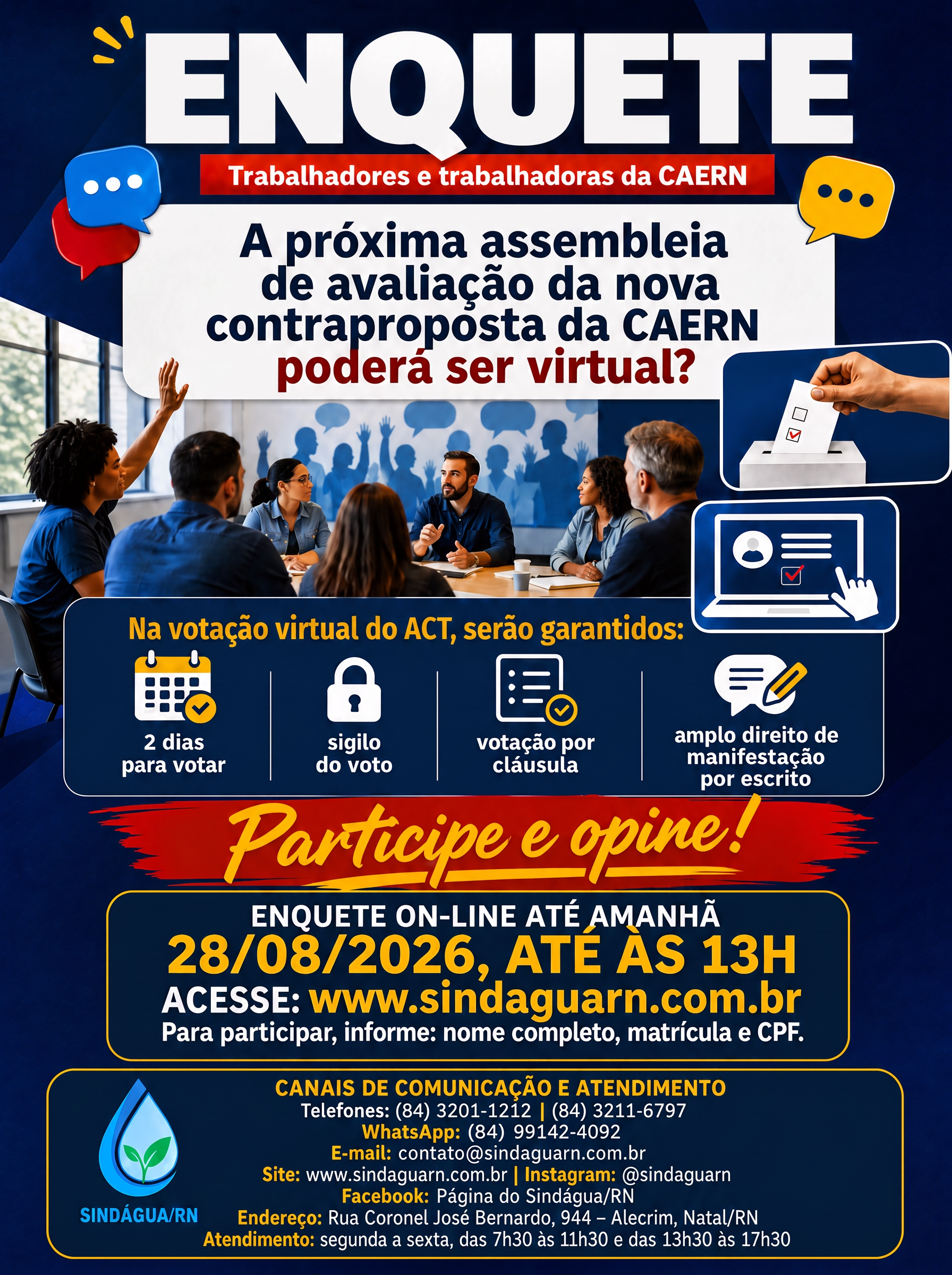 Sua opinião é importante: a próxima assembleia do ACT 2026/2028 poderá ser virtual?