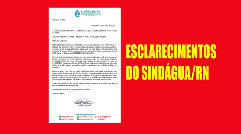 Esclarecimentos do Sindágua/RN