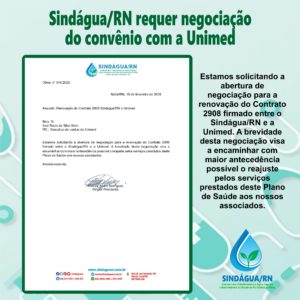 Sindágua/RN requer negociação do convênio com a Unimed