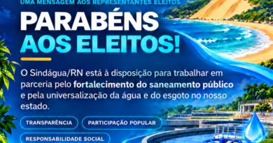 O Sindágua/RN parabeniza os representantes eleitos nas Eleições 2026 e deseja sucesso no exercício de seus mandatos